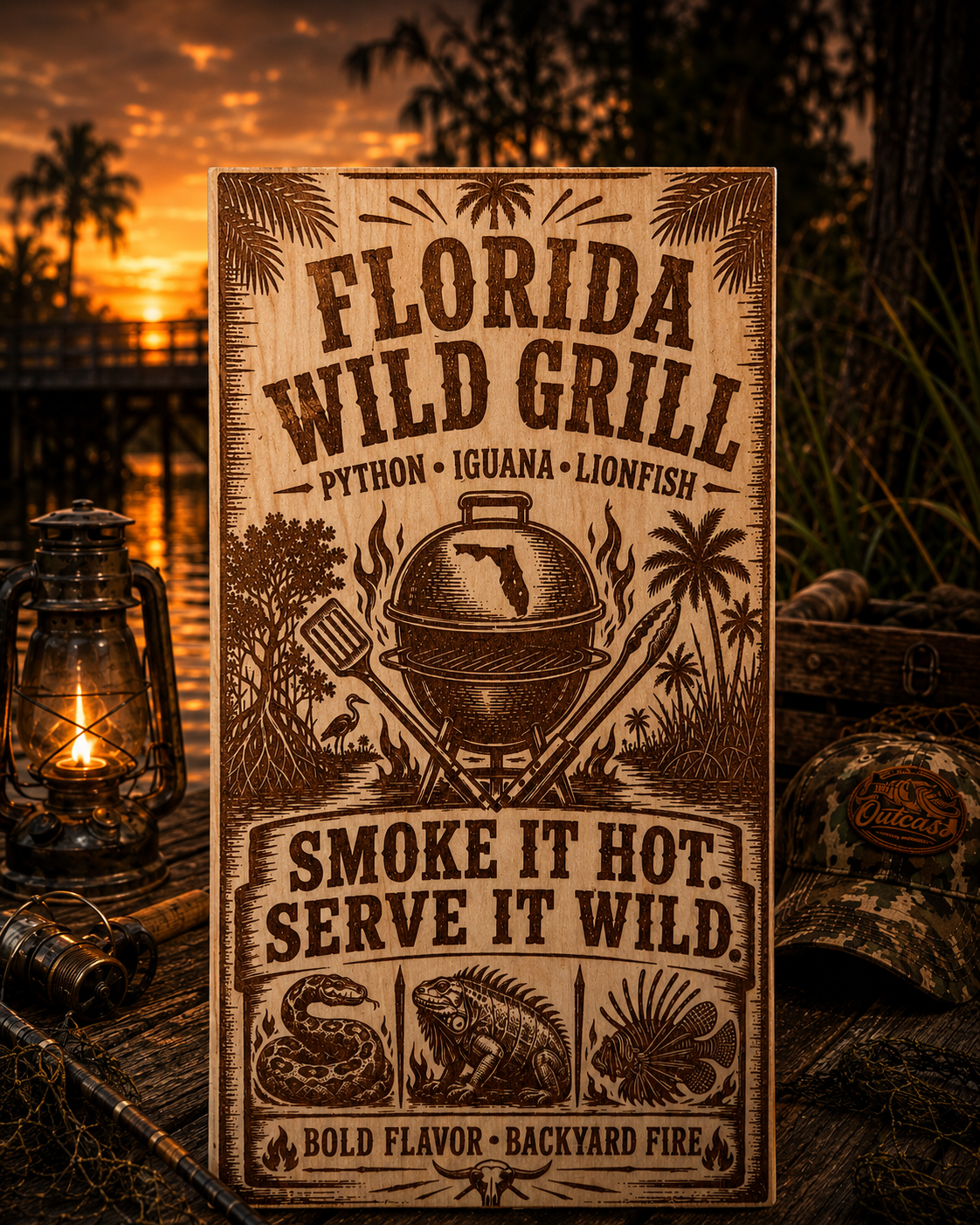Florida wild grill wood sign